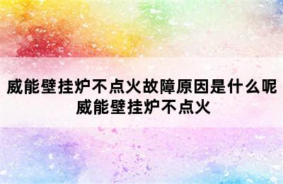 威能壁挂炉不点火故障原因是什么呢 威能壁挂炉不点火